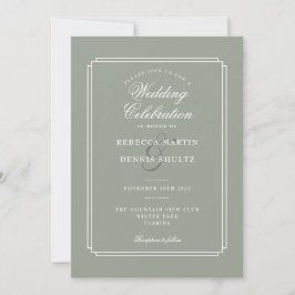 Sage Green Chic Script QR Code Art Deco Wedding Kaart