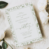 Sage Green Chinoiserie Alles in één bruiloft Kaart