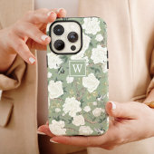 Sage Green Chinoiserie Bird Peony Garden Monogram Case-Mate iPhone Case