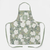Sage Green Chinoiserie Bird Peony Garden Monogram Schort (Voorkant)