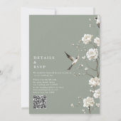 Sage Green Chinoiserie Bloemen QR Code Huwelijk Kaart (Achterkant)