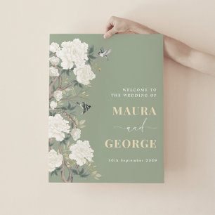 Sage Green Chinoiserie Bloemenbruiloft Welkom Poster