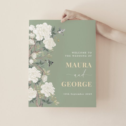 Sage Green Chinoiserie Bloemenbruiloft Welkom Poster