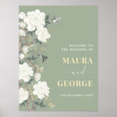 Sage Green Chinoiserie Bloemenbruiloft Welkom Poster (Voorkant)