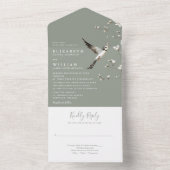 Sage Green Chinoiserie Bloementuin Trouwen All In One Uitnodiging (Binnen)