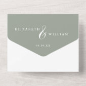 Sage Green Chinoiserie Bloementuin Trouwen All In One Uitnodiging (Achterkant)