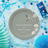 Sage Green Chinoiserie Bloementuin Trouwen Papieren Bordje (Feest)