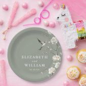 Sage Green Chinoiserie Bloementuin Trouwen Papieren Bordje (Feest)