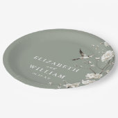 Sage Green Chinoiserie Bloementuin Trouwen Papieren Bordje (Gekanteld)