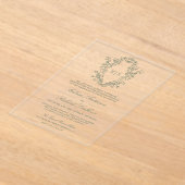 Sage Green Chinoiserie Crest Monogram Huwelijk Acryl Uitnodigingen (Laagn)