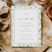 Sage Green Chinoiserie Flat Save the Date Kaart