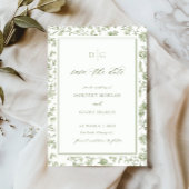 Sage Green Chinoiserie Flat Save the Date Kaart