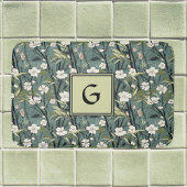 Sage Green Chinoiserie Floral White Initial Badmat