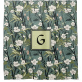 Sage Green Chinoiserie Floral White Initial  Douchegordijn (Voorkant)