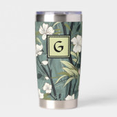 Sage Green Chinoiserie Floral White Initial Geïsoleerde Drinkbeker (Voorkant)