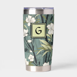 Sage Green Chinoiserie Floral White Initial  Geïsoleerde Drinkbeker