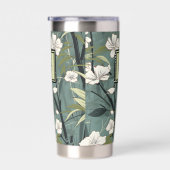 Sage Green Chinoiserie Floral White Initial  Geïsoleerde Drinkbeker (Rechts)