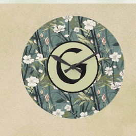 Sage Green Chinoiserie Floral White Initial  Grote Klok