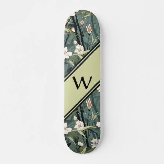 Sage Green Chinoiserie Floral White Initial Persoonlijk Skateboard (Voorkant)