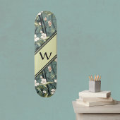 Sage Green Chinoiserie Floral White Initial  Persoonlijk Skateboard
