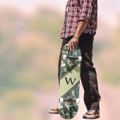 Sage Green Chinoiserie Floral White Initial  Persoonlijk Skateboard
