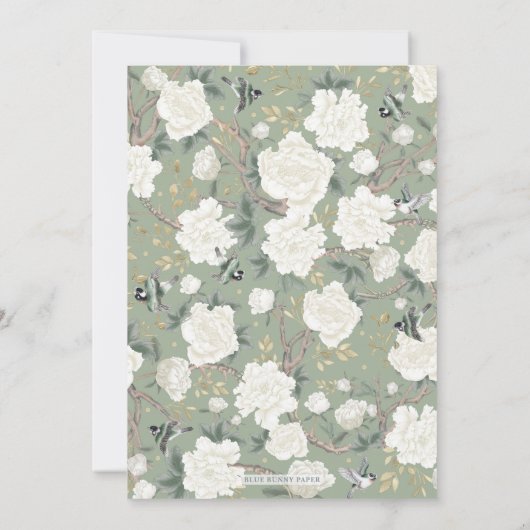 Sage Green Chinoiserie Floral Women 40th Birthday Kaart (Achterkant)