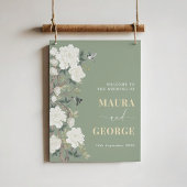 Sage Green Chinoiserie Flower Bird Wedding Welkom Poster
