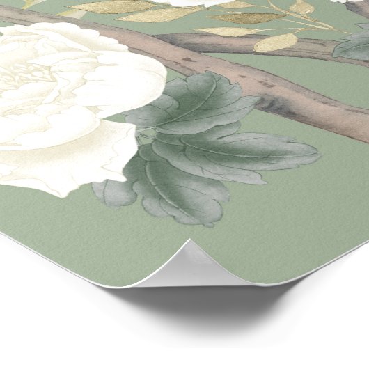 Sage Green Chinoiserie Flower Bird Wedding Welkom Poster (Hoek)