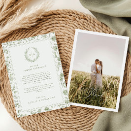 Sage Green Chinoiserie Fotobruiloft Bedankkaart