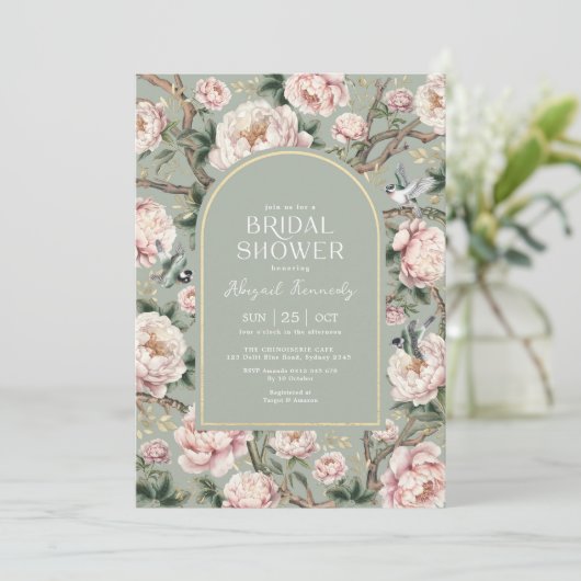 Sage Green Chinoiserie Garden Flower Vrijgezellenf Kaart (Staand voorkant)