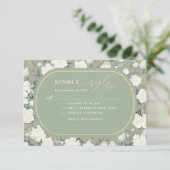 Sage Green Chinoiserie Ivory Flowers Wedding RSVP Kaart (Staand voorkant)