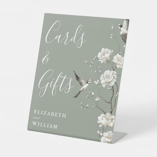 Sage Green Chinoiserie Kaarten en geschenken bruil Reclamebord Met Voetstuk (Voorkant)
