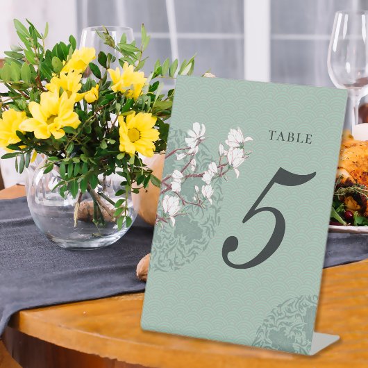 Sage Green Chinoiserie Table Number Reclamebord Met Voetstuk