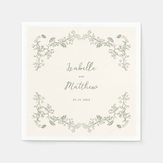 Sage Green Chinoiserie Trouwservetten Servet (Voorkant)
