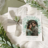 Sage Green Chinoiserie Vogelpioen Save the Date Kaart