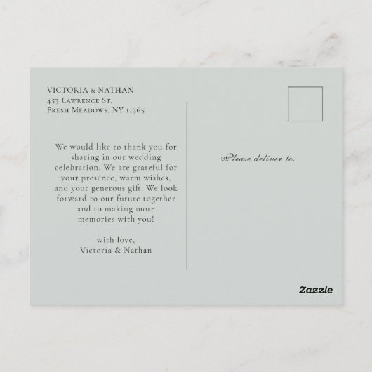  Sage Green Chinoiserie Weddenschap Dank je Briefkaart (Achterkant)