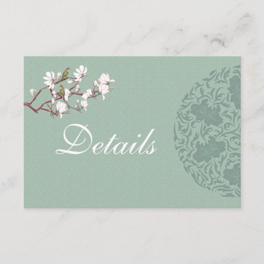 Sage Green Chinoiserie Weddenschap Details Informatiekaartje (Voorkant)