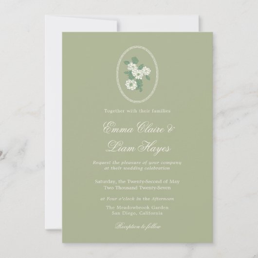 Sage Green Chinoiserie Wedding Invitation Kaart (Voorkant)