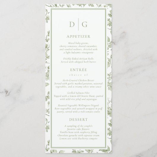 Sage Green Chinoiserie Wedding Menu (Voorkant)