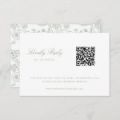 Sage Green Chinoiserie Wedding QR Code RSVP Kaartje (Voorkant / Achterkant)