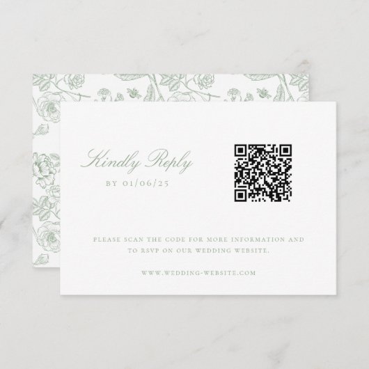 Sage Green Chinoiserie Wedding QR Code RSVP Kaartje (Voorkant / Achterkant)