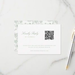 Sage Green Chinoiserie Wedding QR Code RSVP Kaartje