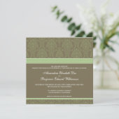 Sage Green Chocolate Damask Wedding Invitation Kaart (Staand voorkant)