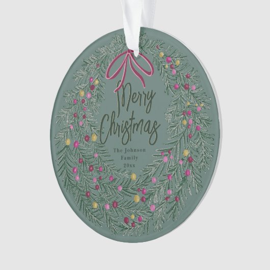 Sage Green Christmas Acrylic Ornament with Photo (voorkant)