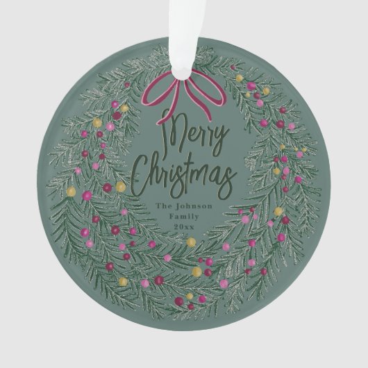 Sage Green Christmas Acrylic Ornament with Photo (voorkant)