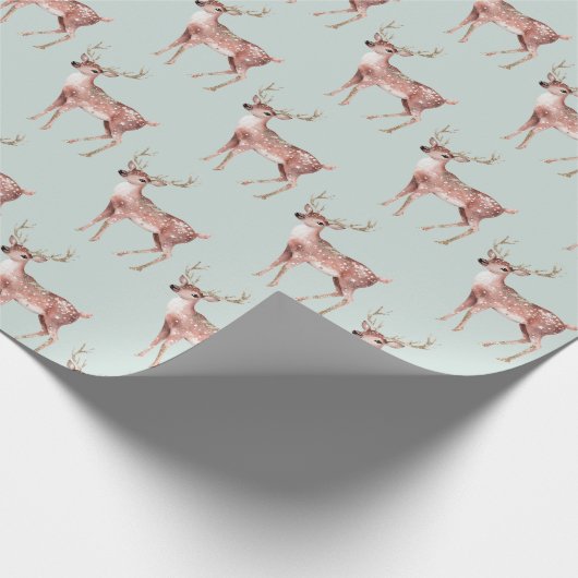 Sage Green Christmas Deer Cadeaupapier (Hoek)