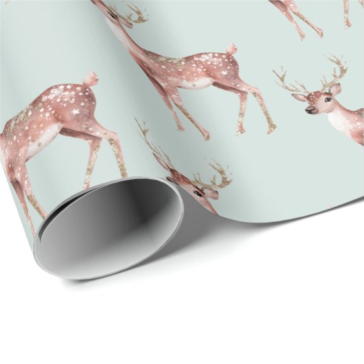 Sage Green Christmas Deer Cadeaupapier (Rol Hoek)