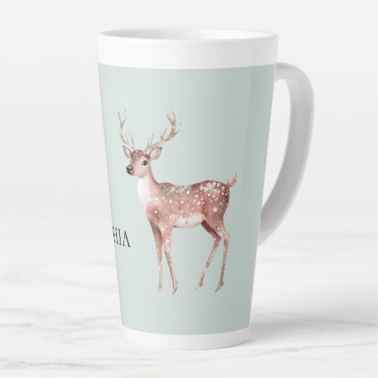 Sage Green Christmas Deer Gepersonaliseerd Latte Mok (Rechterhoek)