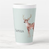 Sage Green Christmas Deer Gepersonaliseerd Latte Mok (Voorkant)