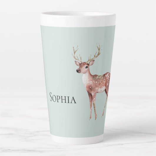 Sage Green Christmas Deer Gepersonaliseerd Latte Mok (Voorkant)